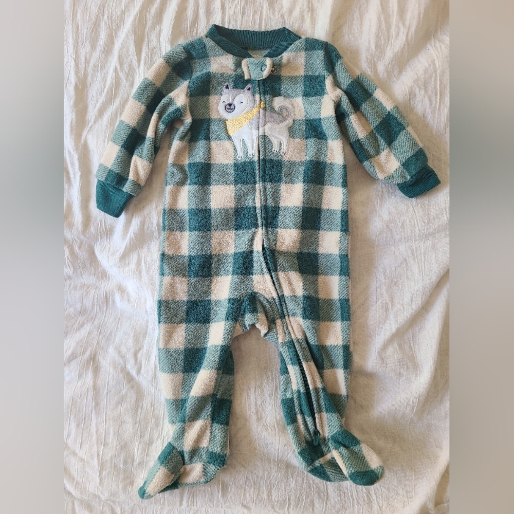 Husky Dog Gingham Footie Pajamas with 2-Way Zipper